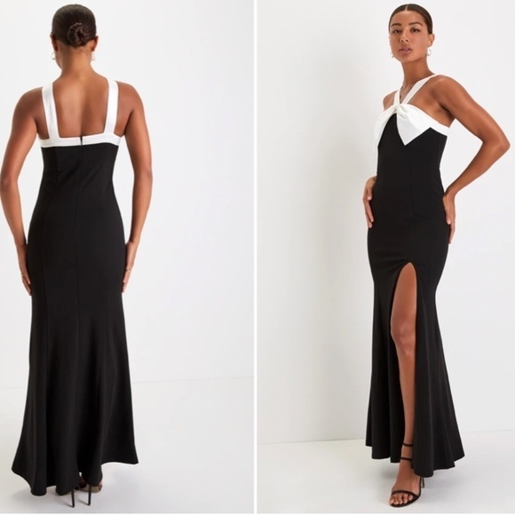 LULUS Prom Wedding Classy Minimal Sophisticated Satin Bow Holiday Maxi Gown - Picture 4 of 5